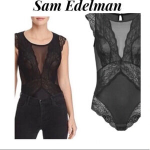 Sam Edelman Lace and Mesh Capsleeve Bodysuit